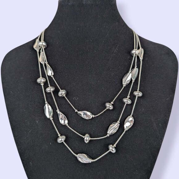 (2/$20) 3-Strand Metal Beaded Statement Necklace - Picture 1 of 5